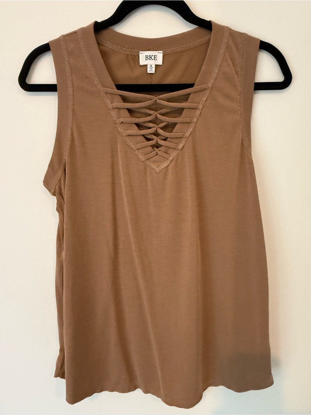 BKE Tan Lattice V-Neck Sleeveless Tank